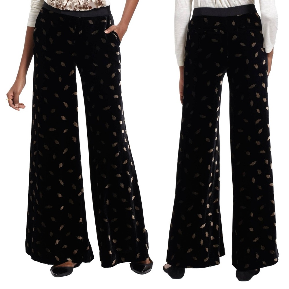 ELEVENSES Anthropologie Gold-Flecked Velvet Wide Leg Pants Women Sz US 4